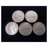 Lot of 5, 1939P Jefferson Nickels