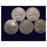 Lot of 5 Jefferson Nickels