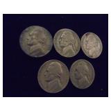 Lot of 5 Jefferson Nickels