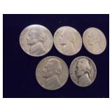 Lot of 5 1946P Jefferson Nickels