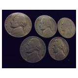 Lot of 5 Jefferson nickels