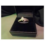 10kt White gold diamond ring w/ hearts