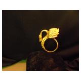 14kt yellow gold swan ring with Opal