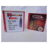 Lot of 2 Hornaday GMX 22cal, .224:, 50gr, 50ct