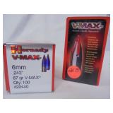 Lot of 2, Hornaday V-MAX 6mm, .243" 87gr, 100ct