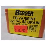 Berger Bullets FB Varmint, 22cal, 52gr, 100ct
