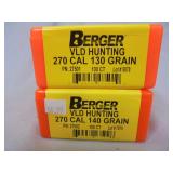 Lot of 2 Berger bullets, 270cal, 130gr&140gr