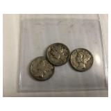 3 Mercury Dimes 1936-S 1938-D 1931-S