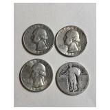 4 Silver Quarters (Washington/Standing Liberty)