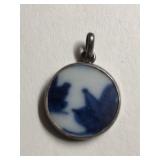 .925 Silver and Porcelain Necklace Pendant