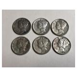 Lot of 6 Silver Mercury Dimes