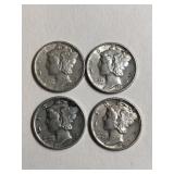 Lot of 4 Silver Mercury Dimes