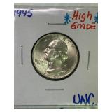 1945 Washington Quarter BU