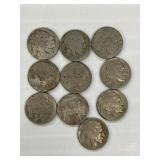 10  Buffalo Nickels, 8 Readable dates