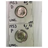 1953-P, 1953-D Dimes-BU/UNC x2
