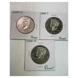 2000-S, 2001-S, 2002-S Kennedy half Proof x3