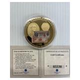 2009 $100 Bank Note Coin 54g 24k gold layered