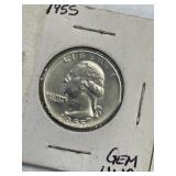 1955 GEM UNC Washington Quarter Silver