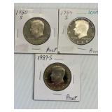1984-S, 1980-S, 1989-S Proof Kennedy