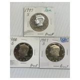 1987-S, 1988-S, 1997-S Proof Kennedy