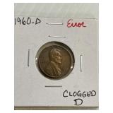 1960-D Error Cent Clogged D