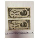 The Japanese Government Fifty Centavos Lot of 2