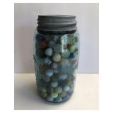 Mason Jar of Vintage Marbles