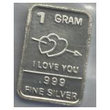 1 Gram I Love You Silver Bar