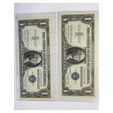 2-$1 Silver Cert Series 1957b Consecutive #