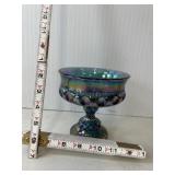Iridecent Blue Carnival Glass Pedestal Dish