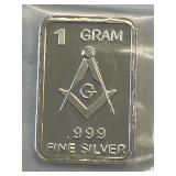 1 Gram Masonic Silver Bar