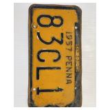 1958 Pa License Plate Yellow & Blue