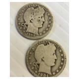1904 &1909 Barber Silver Quarters