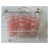 6 Pink Glasses w/carrier