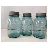 3 Blue Ball jars w/zinc lids