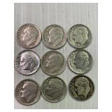 9 Roosevelt Silver Dimes