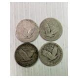 4 No Date Standing Liberty Silver Quarters