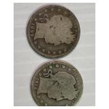 1899, 1914 Barber Quarters x2