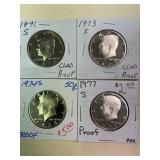1971-S, 73-S, 74-S, 77-S Proof Halves x4