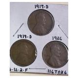 1917-D, 1919-D, 1926 Early Wheat Cents