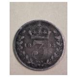 1898 England Silver 3 Pence