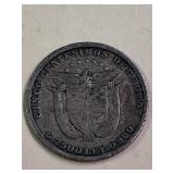 1904 Panama Silver Balboa Cinco Centavo