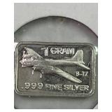.999 Silver Bar B-17 Bomber