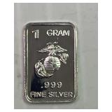 Marine emblem 1 gram silver bar