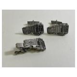 Vintage Train Car Set of Cuff Links and Tie Clip