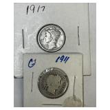 1911 Barber & 1917 Mercury Silver dimes