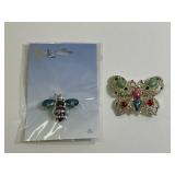 2 Bug Shaped Stone Brooch Pins