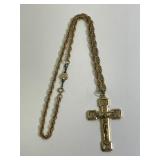 Vintage Large Gold Colored Cross Necklace