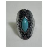 Western Patterned Turquoise Colored Ring