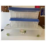 3 Storage Containers W/ Lids - 1 With Wheels